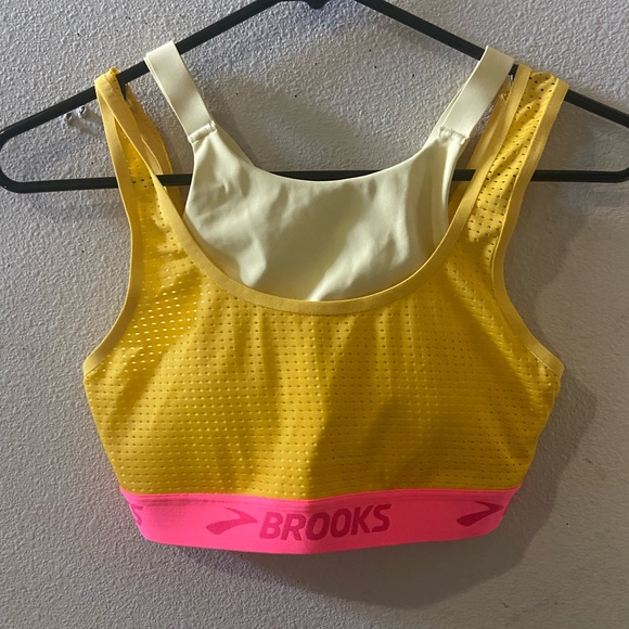 Womens Brooks Yellow And Pink Sports Bra Size Small New Condition - Picture 1 of 2